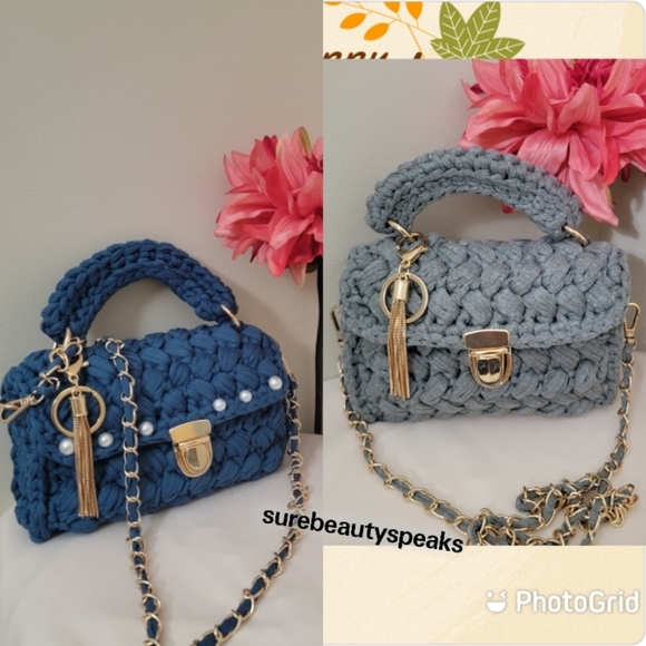 Blue Wooven Crossbody bag ( NWOT Handcrafted - Picture 3 of 5